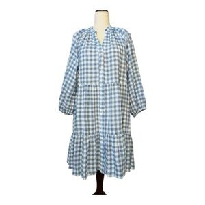 Hatch Maternity Dress in Light Blue and White Gingham Plaid Print